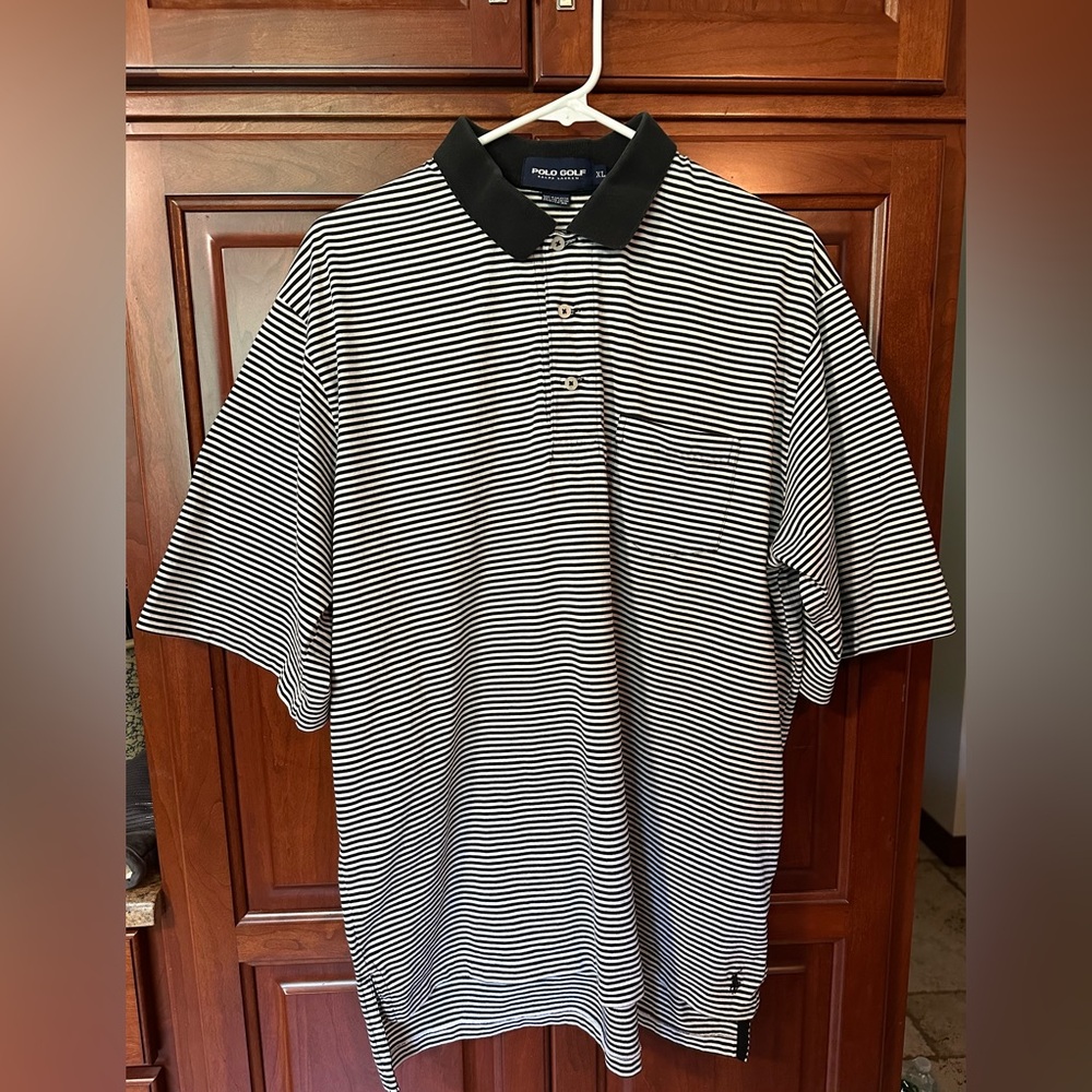 Polo Golf by Ralph Lauren Men's Black and White Striped Polo Shirt Size XL